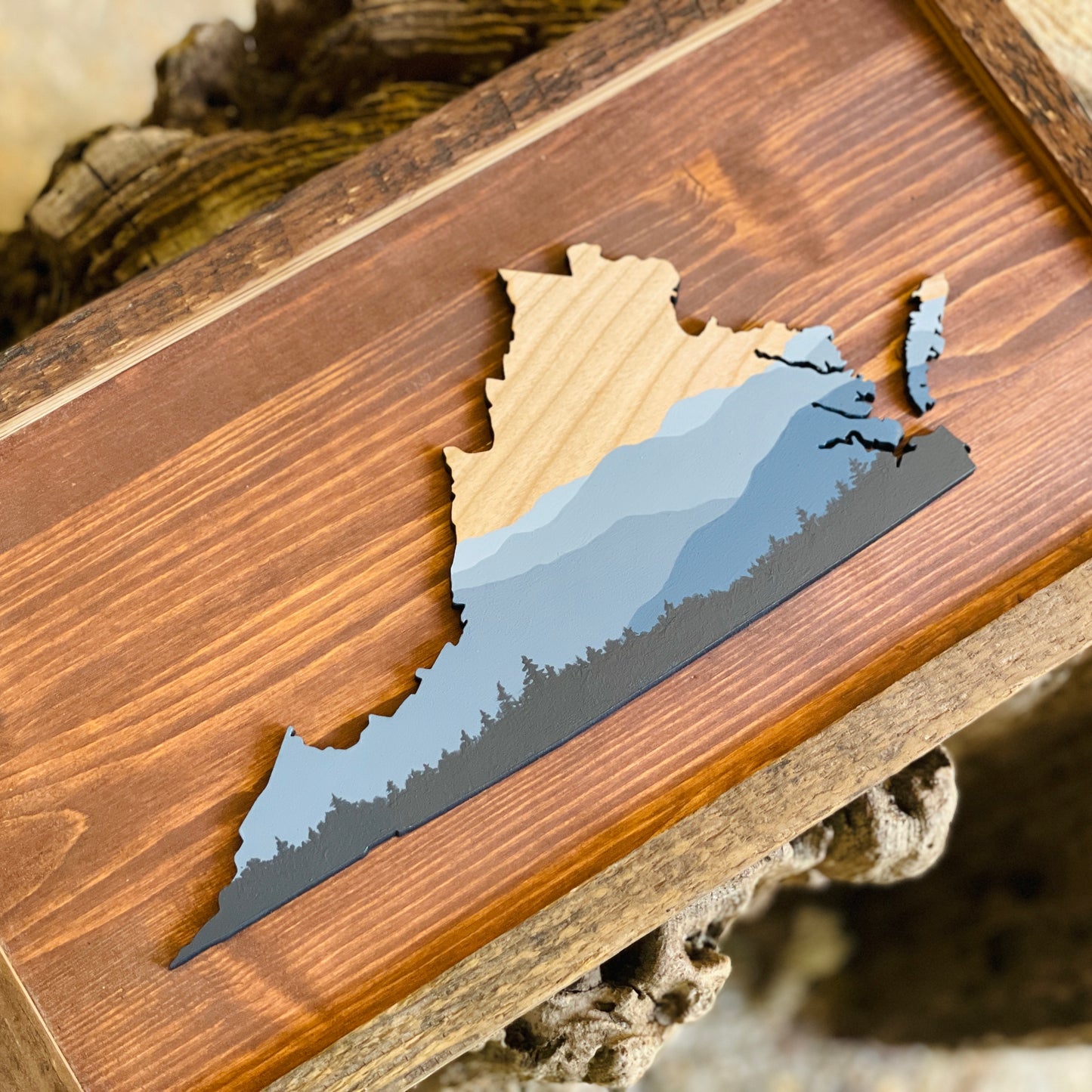 Framed East Coast Mountains State Outline Wood Art