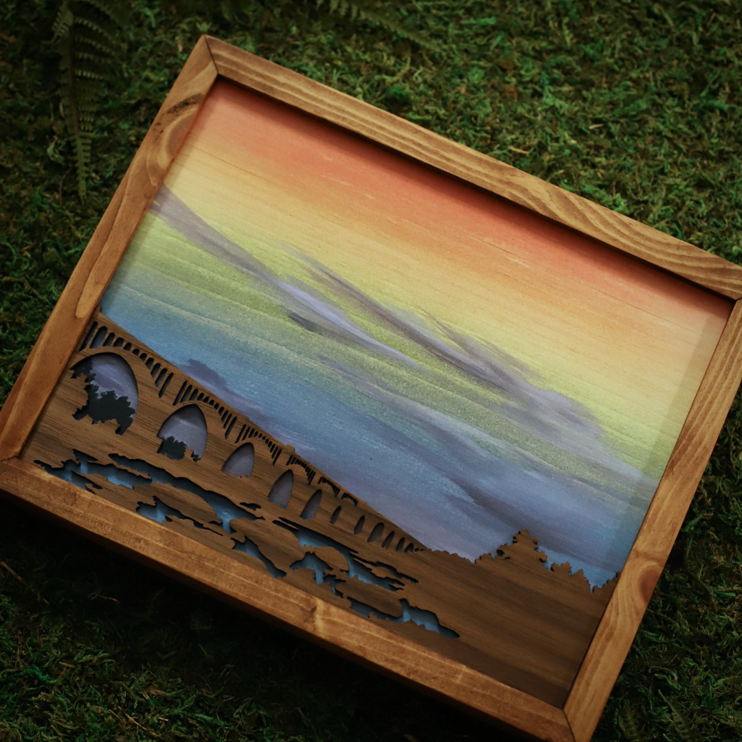 "Richmond Railway Bridge" Rainbow Mixed Media Wood Art