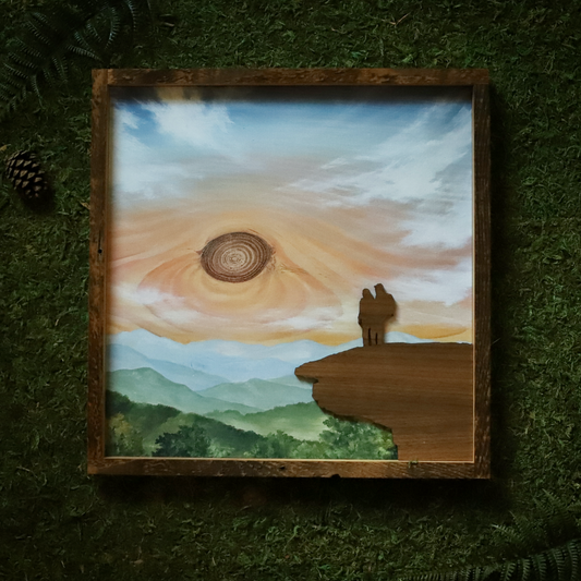 "Wispy Ridge" McAfee Knob Couples Silhouette Framed Art 12"x12"