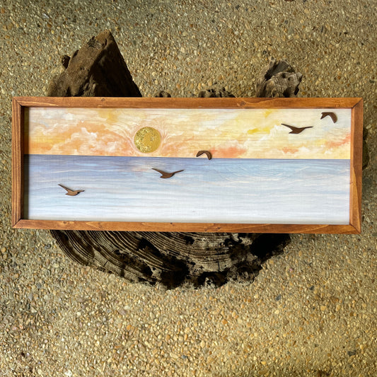 "Sunset Gulls" 6x18” Ocean Framed Print