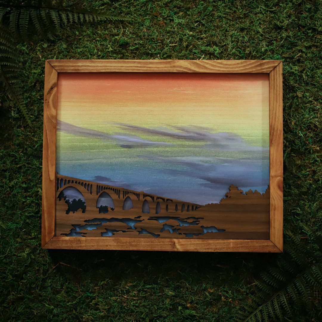 "Richmond Railway Bridge" Rainbow Mixed Media Wood Art