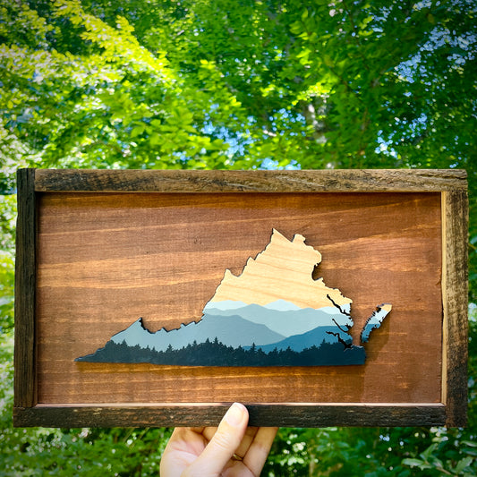 Framed East Coast Mountains State Outline Wood Art