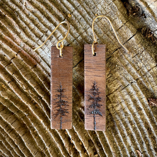 Walnut Fir Tree Earrings