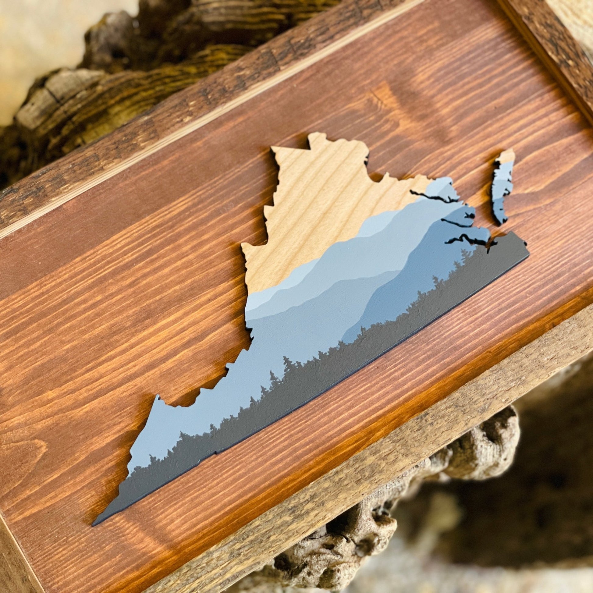 Framed East Coast Mountains State Outline Wood Art - Havyn